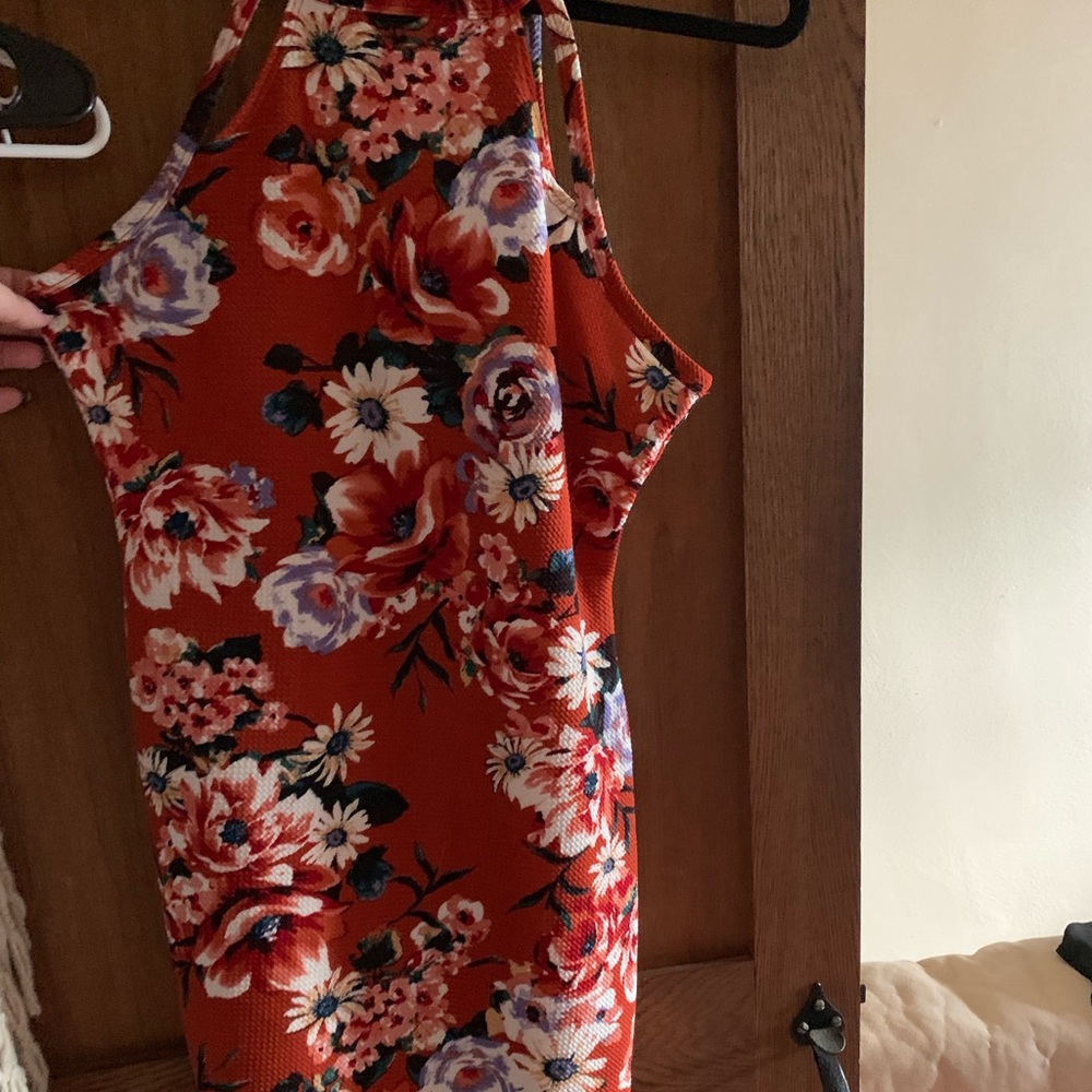 Orange flowered Cut out mini dress